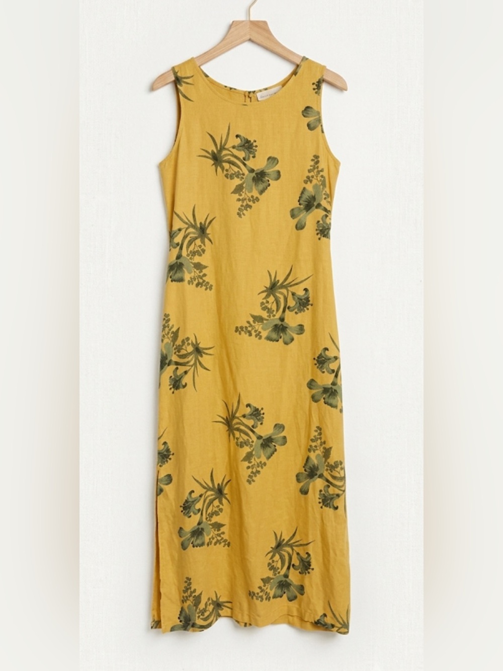 Vintage 90s reef island 100% silk Sleeveless Mustard Floral Hawaiian Dress